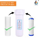 rillsro pre filter housing food grade material pp housing, pp spun filter, 2 m 3/8″ (10 mm) pipe tube, spanner, teflon tape, 3/8″ (10 mm) elbow – 2 pieces compatible with kent ro water purifier (white)