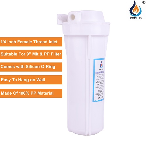 rillsro pre filter housing food grade material pp housing, pp spun filter, 2 m 3/8″ (10 mm) pipe tube, spanner, teflon tape, 3/8″ (10 mm) elbow – 2 pieces compatible with kent ro water purifier (white)