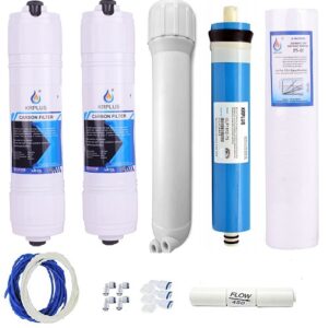 rillsro ro inline filter sediment filter + pre carbon filter with 80 gpd membrane works up to 2000 tds, spun filter, membrane housing, flow restrictor 450, 5 mtr ro pipe, & connectors suitable for all types of water purifier (pack of 12)